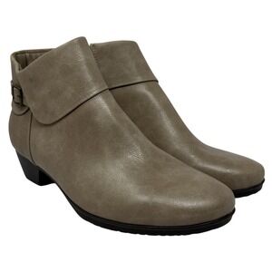 Kim Rogers Rorie Ankle Boots Womens 8.5M‎ Taupe Faux Leather Buckle Zip
